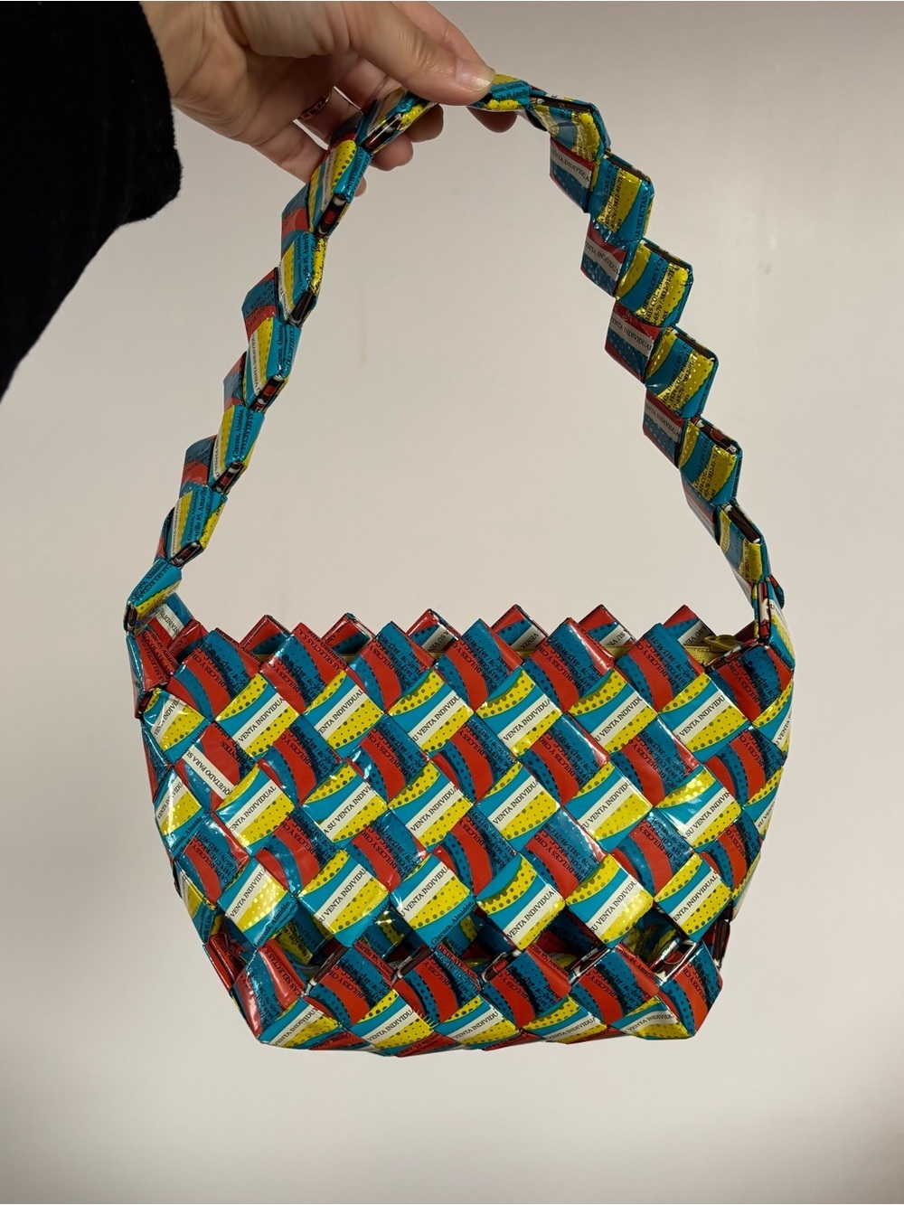 Woven Multicolor Shoulder Bag - Red, Blue & Yellow